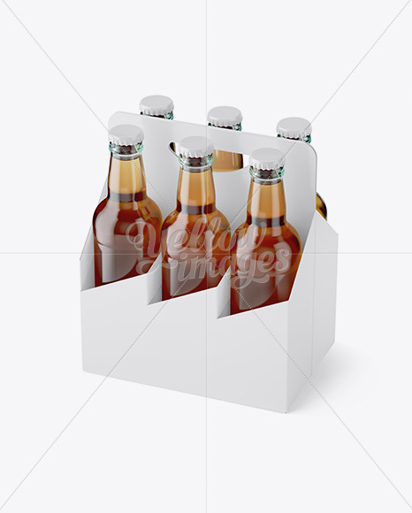 White Paper 6 Pack Clear Bottle Carrier Mockup - Half Side View (High-Angle Shot)