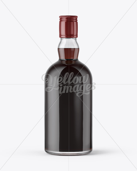 Clear Glass Bottle with Black Rum Mockup