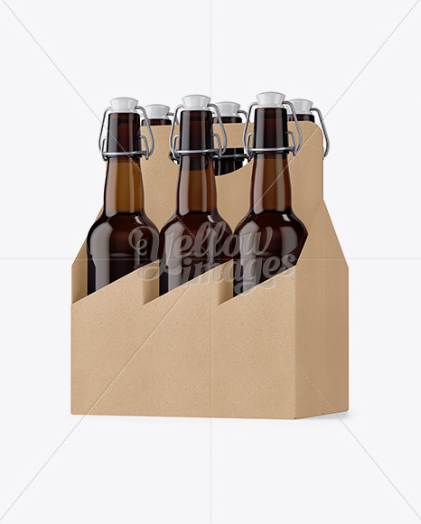 Kraft Paper 6 Pack Amber Bottle Carrier Mockup - Half Side View