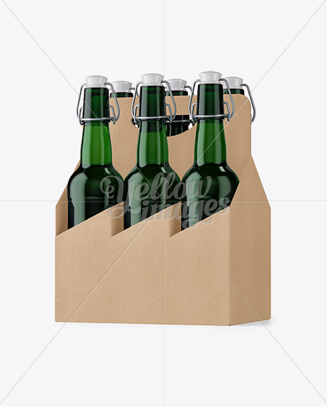 Kraft Paper 6 Pack Green Bottle Carrier Mockup - Half Side View