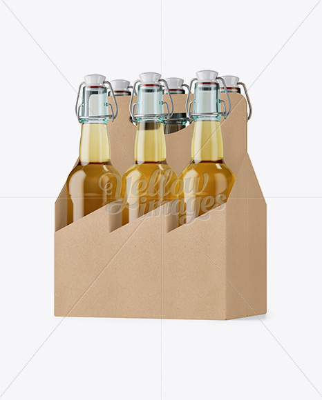 Kraft Paper 6 Pack Clear Bottle Carrier Mockup - Halfside View