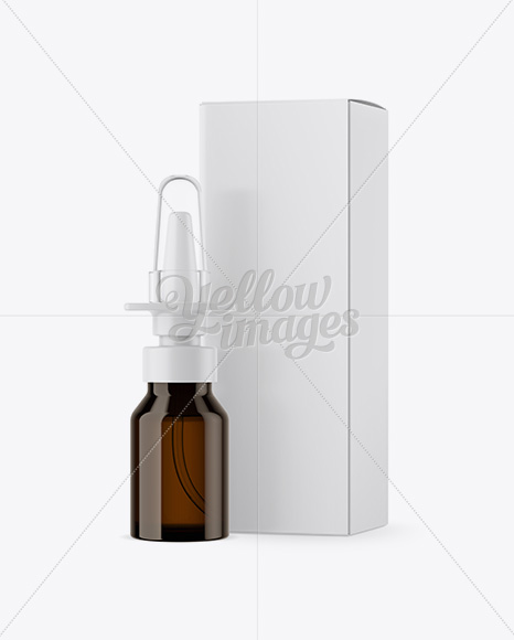 Nasal Spray Amber Bottle With Box Mockup