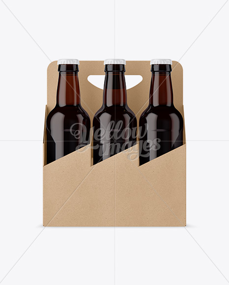 Kraft Paper 6 Pack Amber Bottle Carrier Mockup - Front View