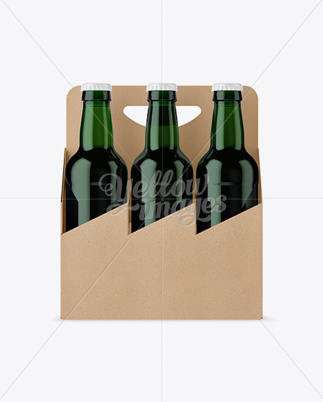 Kraft Paper 6 Pack Green Bottle Carrier Mockup - Front View