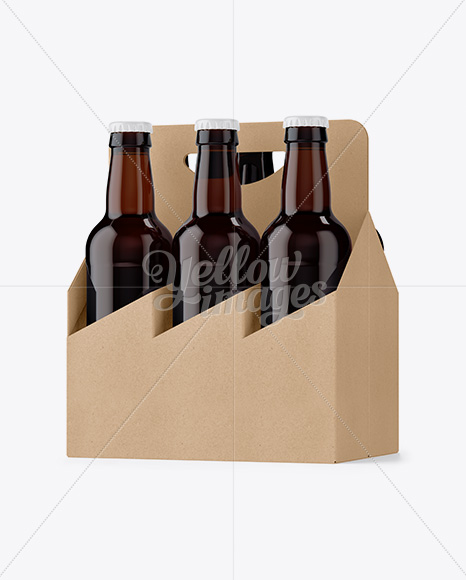 Kraft Paper 6 Pack Amber Bottle Carrier Mockup - Half Side View