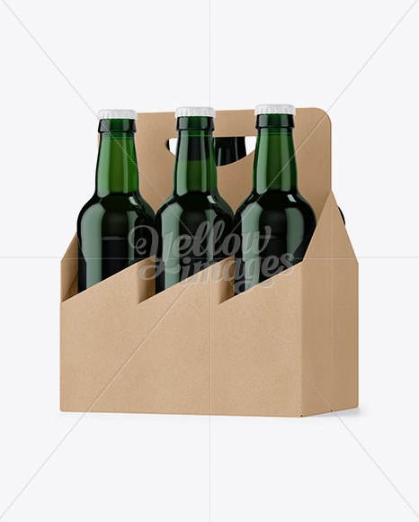 Kraft Paper 6 Pack Green Bottle Carrier Mockup - Half Side View