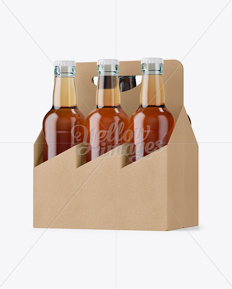 Kraft Paper 6 Pack Clear Bottle Carrier Mockup - Half Side View