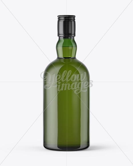 Green Glass Bottle with Whiskey Mockup