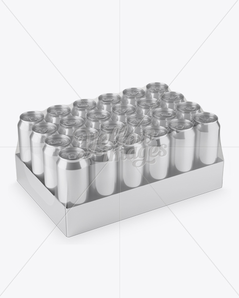 Transparent Pack with 24 Aluminium Cans Mockup - Halfside View (High-Angle Shot)