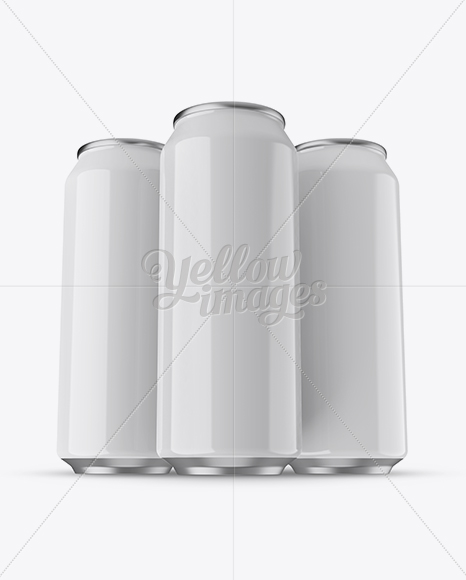 Three 500ml Glossy Aluminium Cans Mockup - Hero Shot