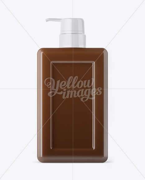 Clear Square Cosmetic Bottle with Dark Chocolate Gel Mockup