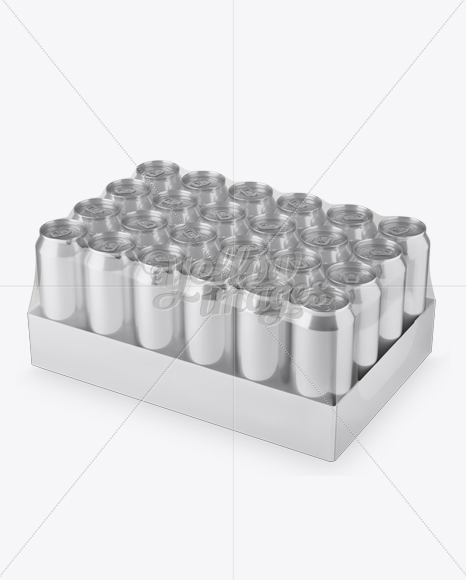 Transparent Pack with 24 Alminium Cans Mockup - Half Side View (High-Angle Shot)