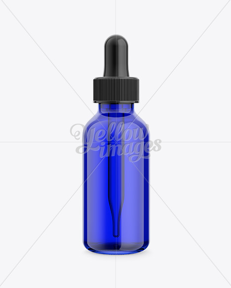 Blue Glass Bottle with Dropper Mockup - Front View