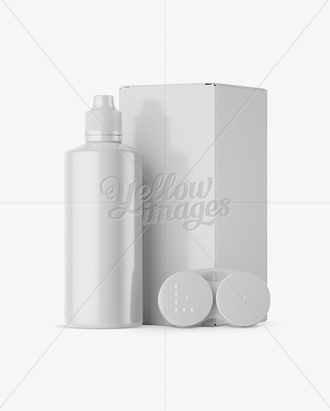 Glossy Plastic Bottle With Carton Box & Case Mockup