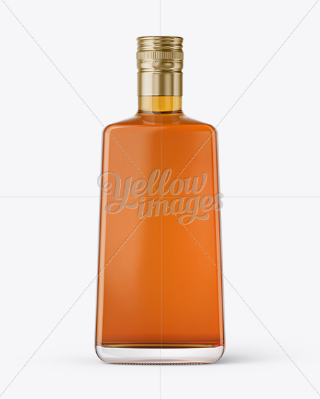 Square Clear Glass Bottle with Whiskey Mockup