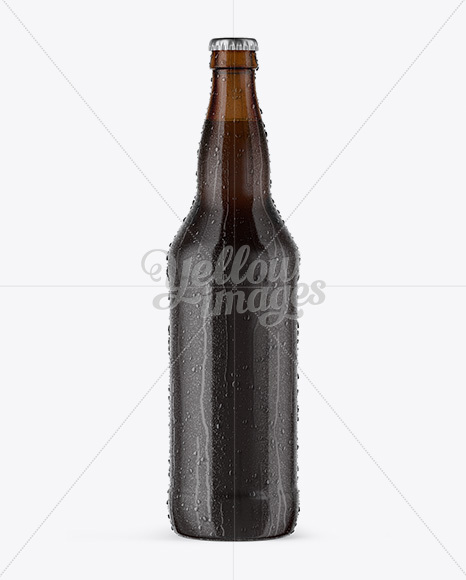 Amber Beer Bottle With Condensation Mockup