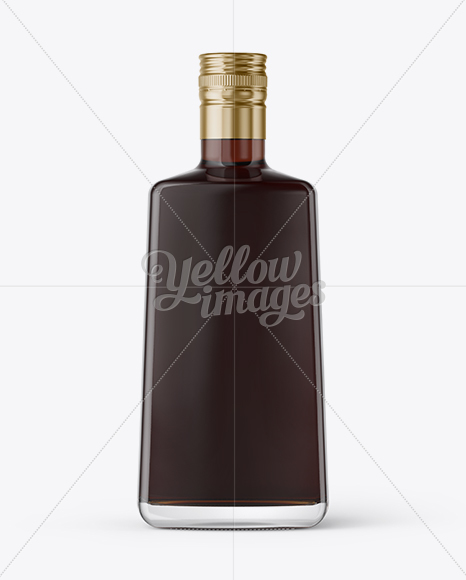 Square Clear Glass Bottle with Black Rum Mockup