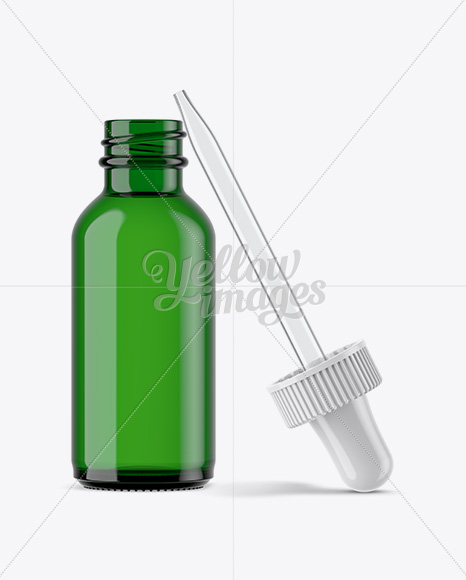 Open Green Bottle With Dropper Mockup