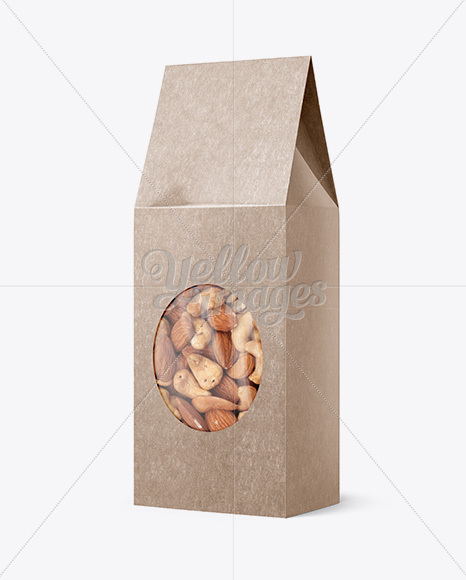 Glossy Kraft Paper Box W/ Window Mockup - Halfside View - Free Download