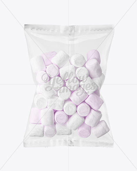 Glossy Plastic Bag W/ Сolored Marshmallows Mockup