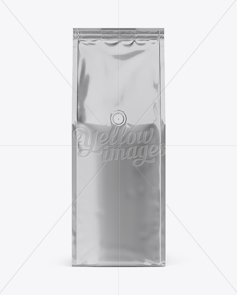 Metallic Coffee Bag With Valve Mockup - Front View