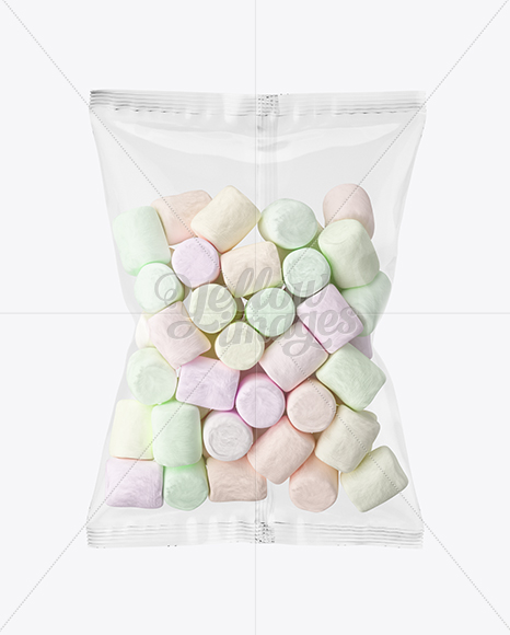 Glossy Plastic Bag W/ Сolored Marshmallows Mockup - Free Download