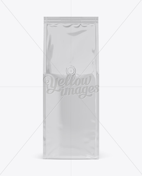 Glossy Coffee Bag With Valve Mockup - Front View