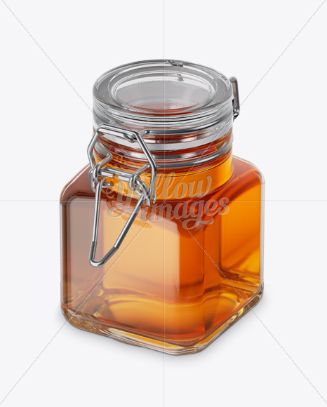 100ml Glass Pure Honey Jar w/ Clamp Lid Mockup - Half Side View (High-Angle Shot)