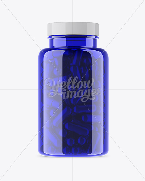 Blue Plastic Bottle With Pills Mockup