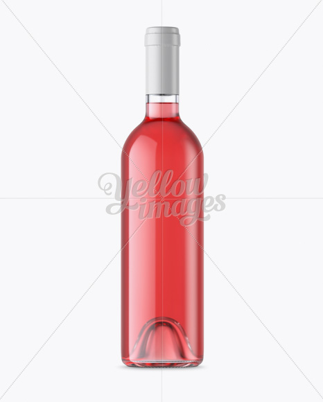 Clear Glass Bottle With Pink Wine Mockup - Front View