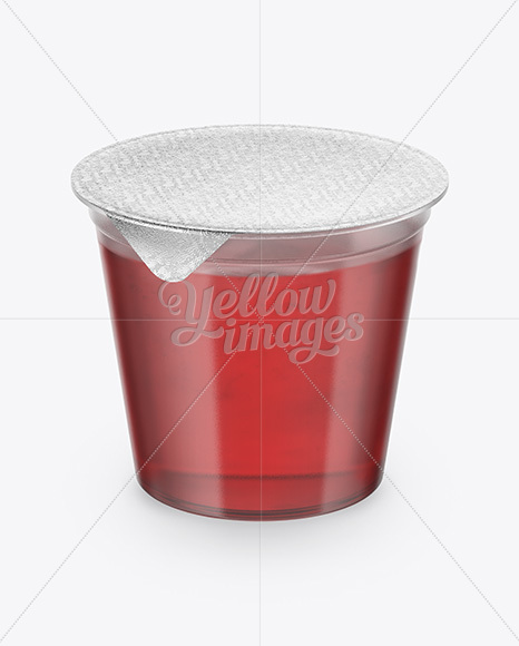 Clear Plastic Cup with Jelly Mockup - Half Side View (High Angle Shot)