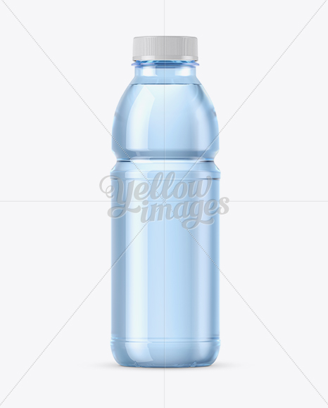 Blue PET Bottle With Water Mockup