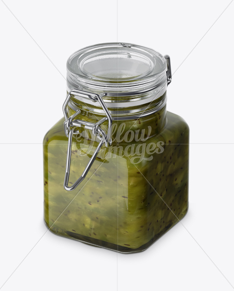 100ml Glass Kiwi Jam Jar w/ Clamp Lid Mockup - Half Side View (High-Angle Shot)