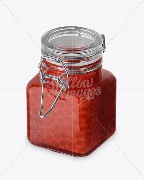 100ml Glass Red Caviar Jar w/ Clamp Lid Mockup - Half Side View (High