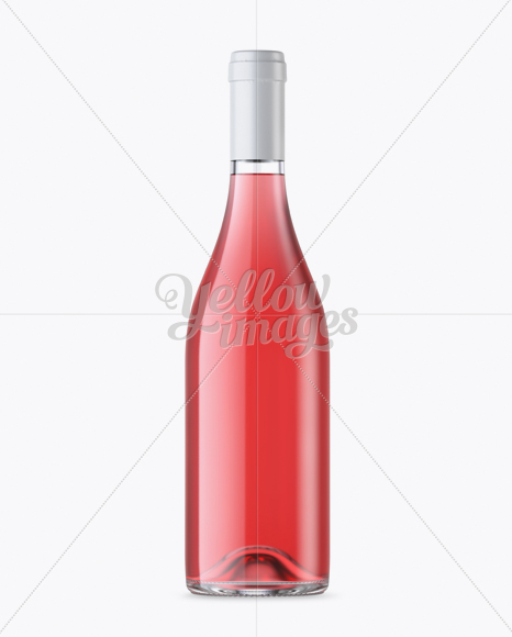 Clear Glass Bottle With Pink Wine Mockup - Front View