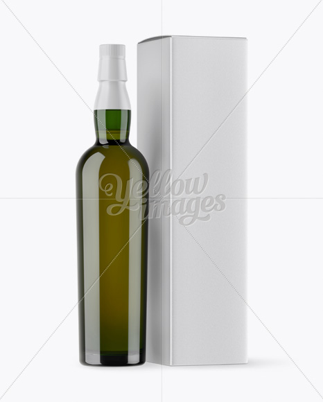 Green Glass Whiskey Bottle & Paper Box Mockup