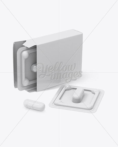 Open Pills Box With Glossy Blister Mockup - Half Side View - Free