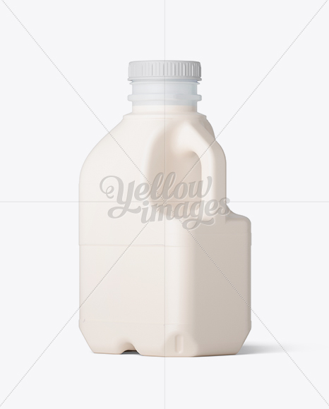 Frosted Plastic Jug With Milk Mockup - Back Half Side View