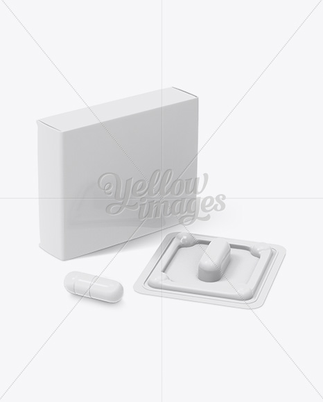 Pills Box With Glossy Blister Mockup - Half Side View - Free Download