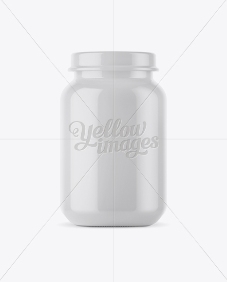 Glossy Jar With Baby Food Mockup - Front View