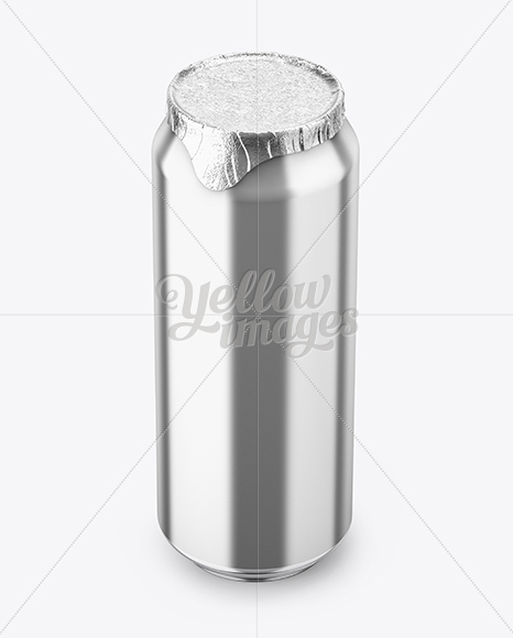 500ml Metallic Glossy Aluminium Can W/ Foil Lid Mockup (High-Angle Shot