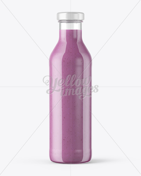 Clear Glass Bottle with Blueberry Smoothie Mockup