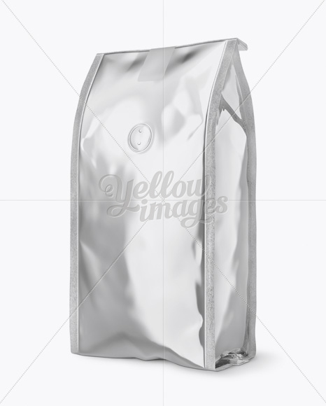 Metallic Coffee Bag With Valve Mockup - Half Side View