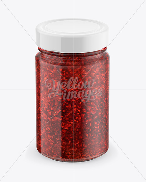 Glass Jar with Raspberry Jam Mockup - Front View (High Angle Shot)