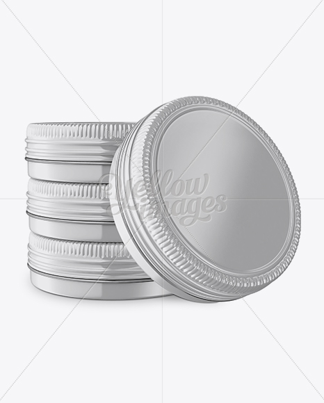 Four Glossy Round Tin Boxes Mockup