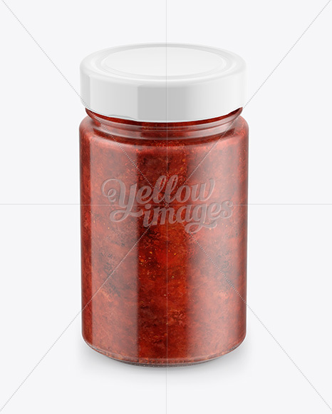 Glass Jar with Strawberry Jam Mockup - Front View (High Angle Shot)