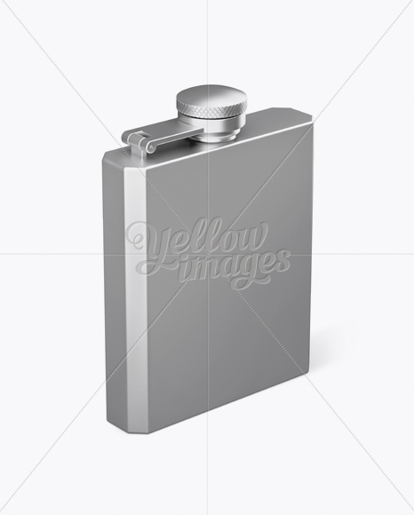 Square Metal Flask Mockup - Half Side View (High-Angle Shot)