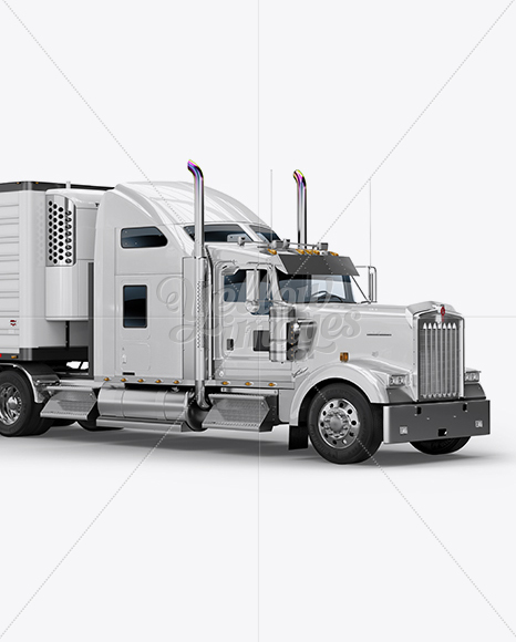 Kenworth Refrigerator Truck HQ Mockup - Half Side View