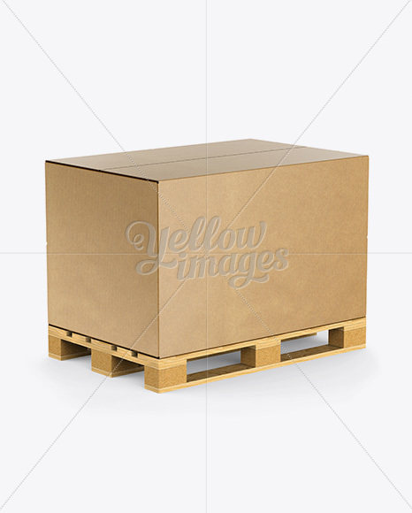 Wooden Pallet With Kraft Box Mockup - Half Side View