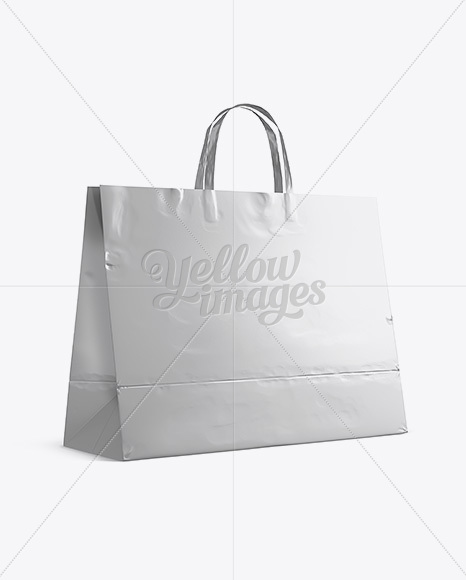Metallic Paper Shopping Bag Mockup - Halfside View (Eye-Level Shot)